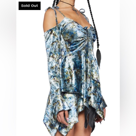 Current Mood NWT F is for Fairies Tie Dye Velvet Handkerchief Dress S Dolls Kill - Picture 14 of 16